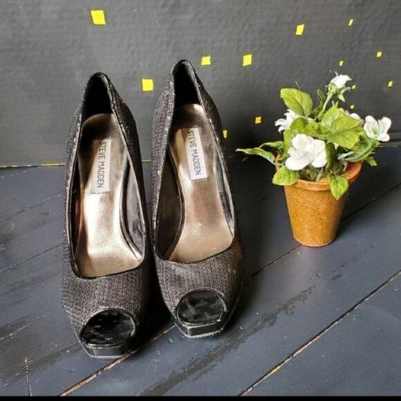 Steve Madden Black Sequin Heels KARRO - Picture 2 of 8
